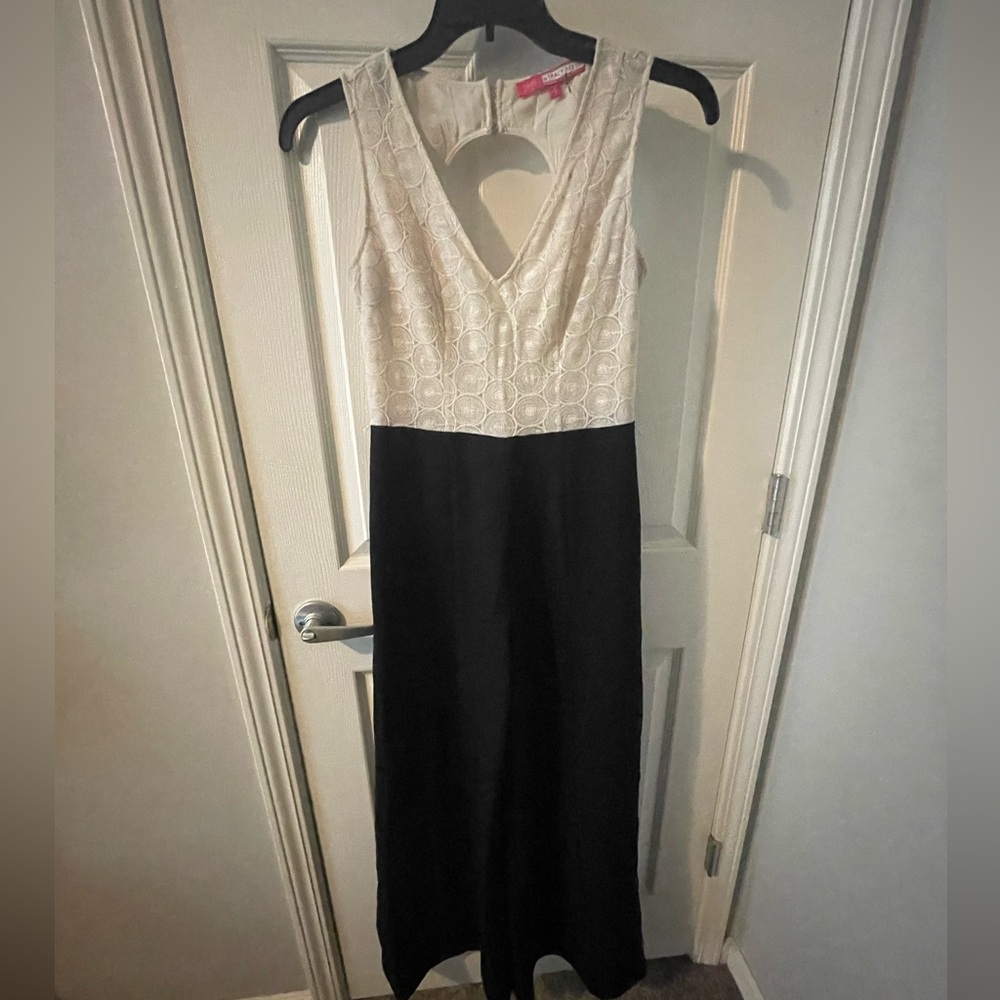 Back and White/Ivory Maxi Jumpsuit Long Sleeveless Romper Pearly Button Detail